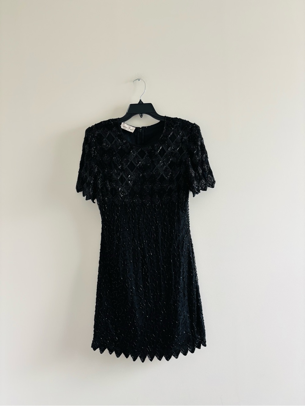 VTG Laurence Kazar Dress Black Silk Beaded Sequin Womens M Formal Art Deco Party